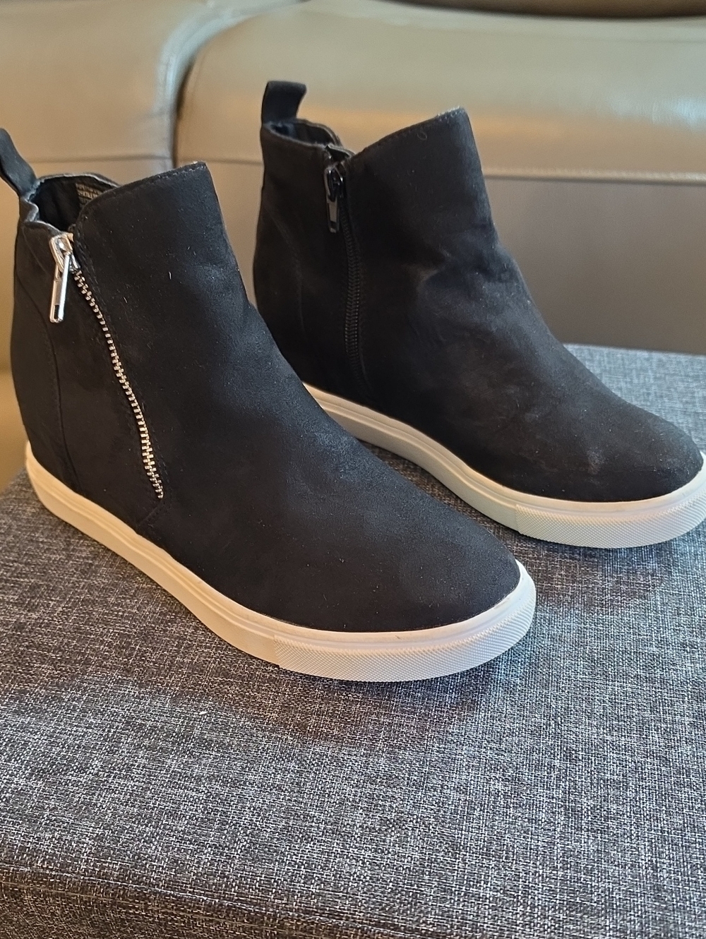 Madden Girl Black Suede Wedge Sneaker Booties with White Sole